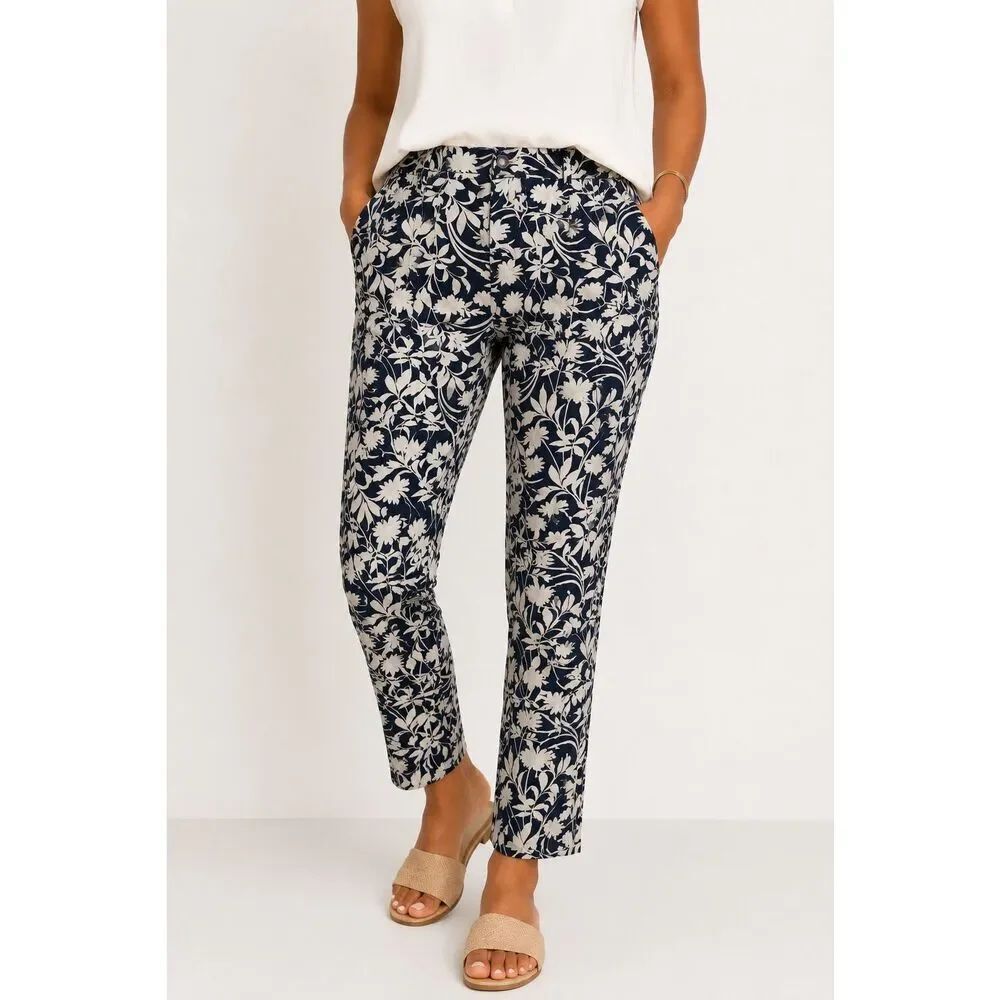 Old Navy High Rise Pixie Ankle Floral Skinny Pants Size 8 Navy White